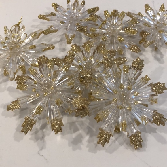 🎄Vintage acrylic plastic starsnowflake Christmas ornaments set (7) clear gold - Picture 5 of 10